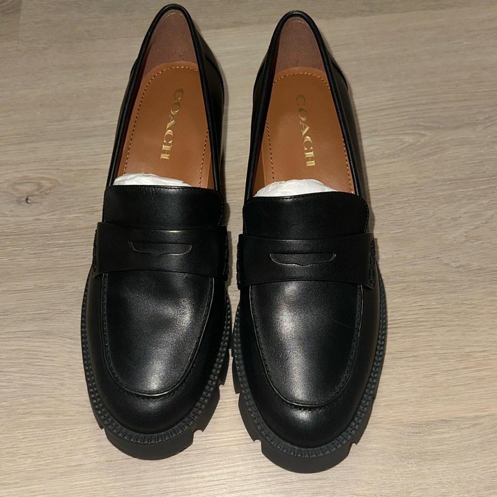 Coach black leather loafers